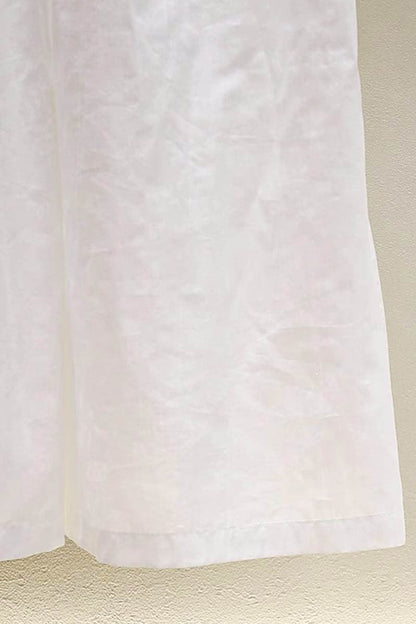 High crossover V-neck pleated maxi dress in white