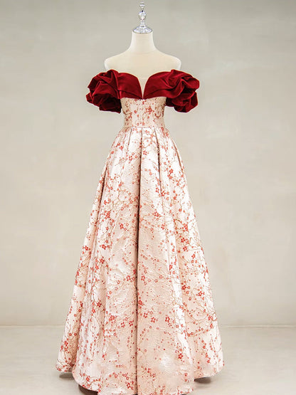 A-Line Off Shoulder Satin Long Prom Dress