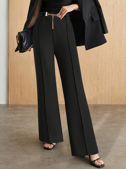 Chain Belt High Waist Flare Trousers