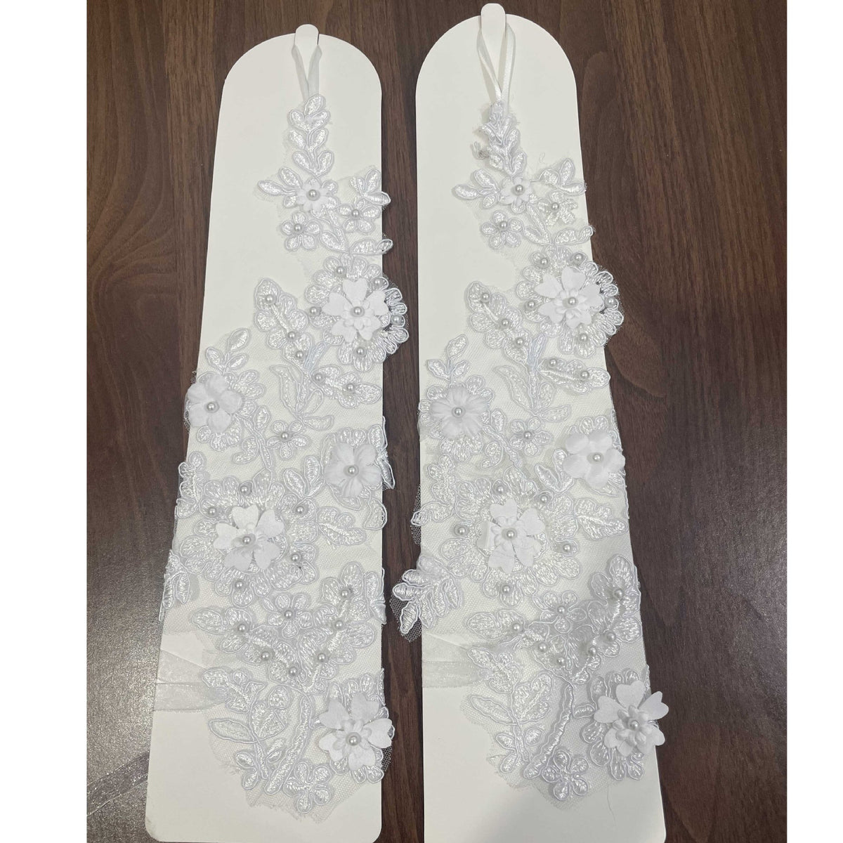 3D Floral Pearl Leaf Lace Fingerless Long Bridal Gloves