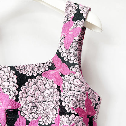 Square Neck Floral Butterfly Print Sleeveless Mini Dress