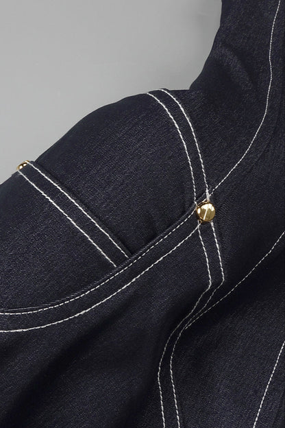 haltered corseted midi dress denim in navy blue