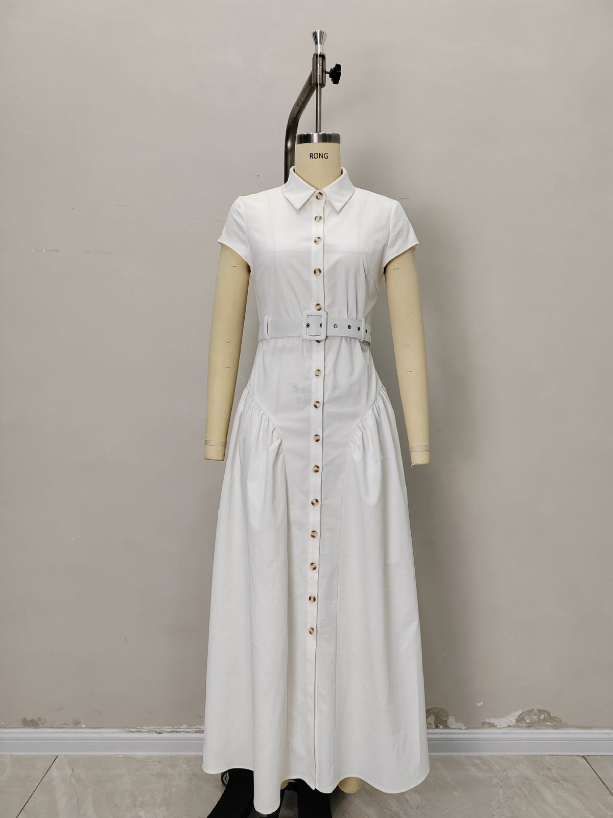 Cap Sleeve Belted Shirt Maxi Dress