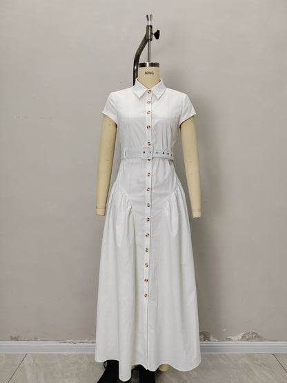 Cap Sleeve Belted Shirt Maxi Dress