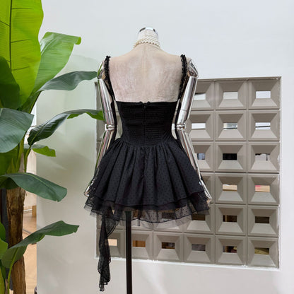 Black Tulle Fit-and-Flare Mini Dress