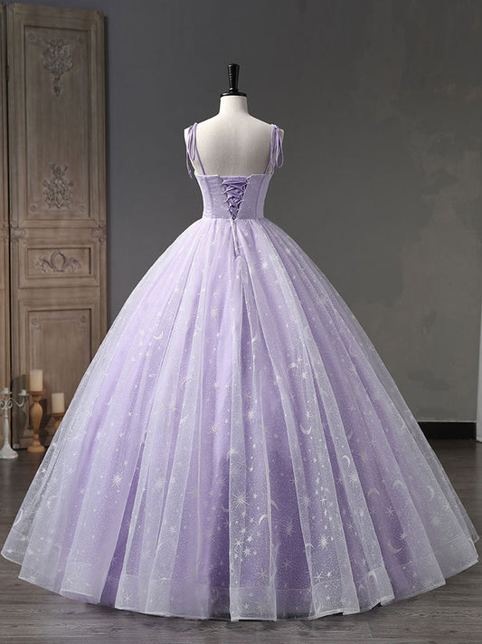 A-Line Tulle Purple Prom Dress