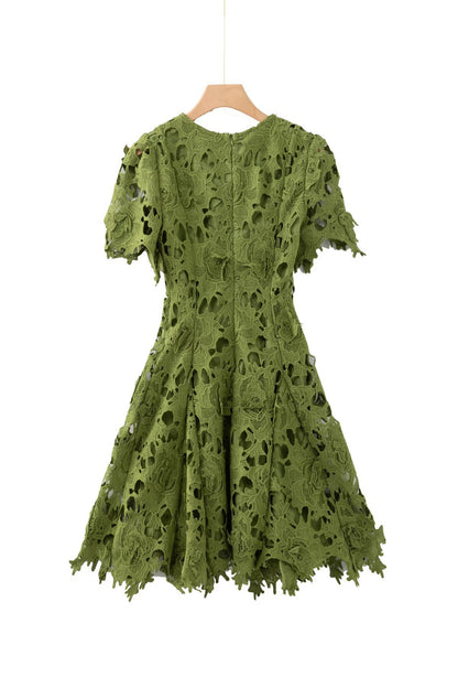 sylvia green Beaded hollow crochet mini dress