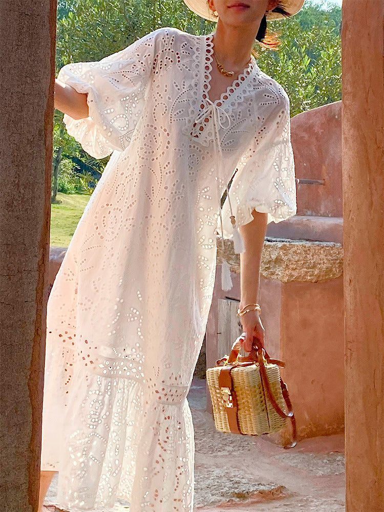 white puff sleeve maxi dress