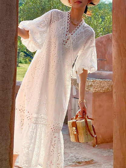 white puff sleeve maxi dress