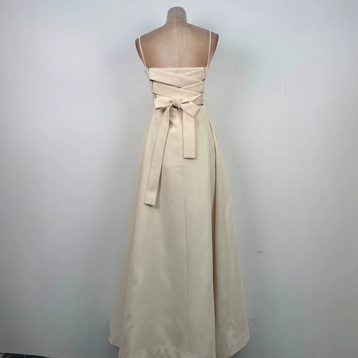 Tulle splicing bow sleeveless maxi dress - ivory
