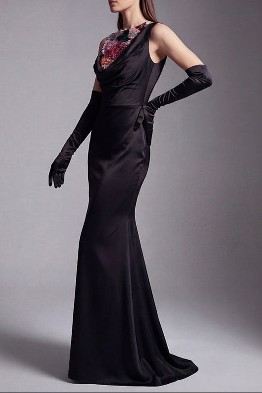 anila Black featuring floral embroidery jersey maxi dress