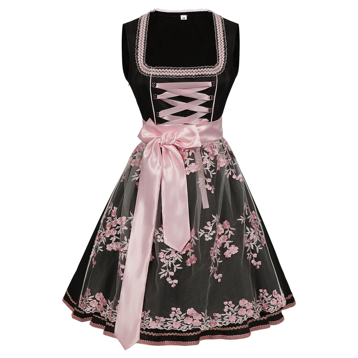 black matte woven polyester-cotton blend fit-and-flare dirndl dress