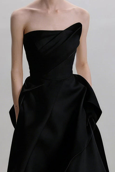 Lyuba black French Lightweight High-End Strapless Slim Fit Simple Maxi Dress