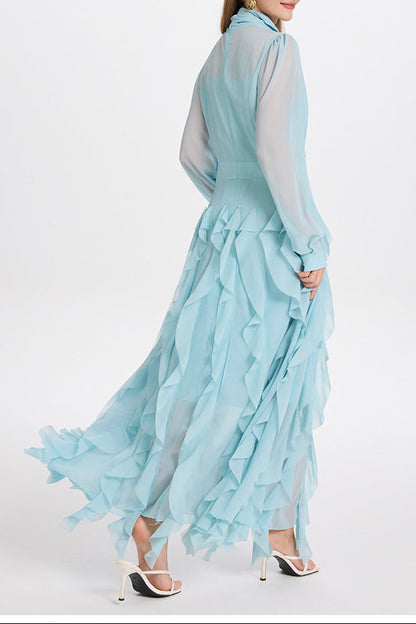 bonnie blue Bow Neck Tiered Ruffle Maxi Dress