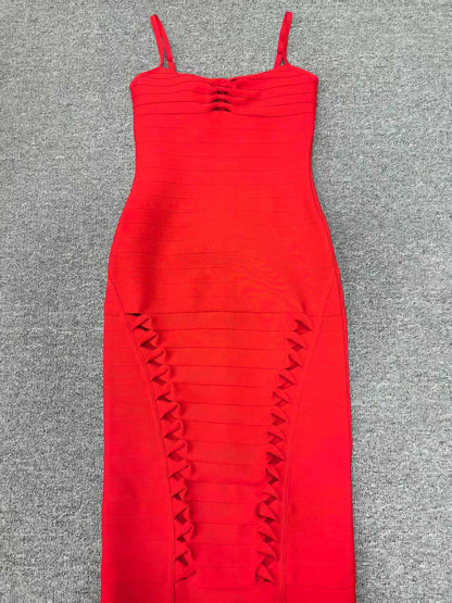 nancy hollow Bandage Maxi Dress in red