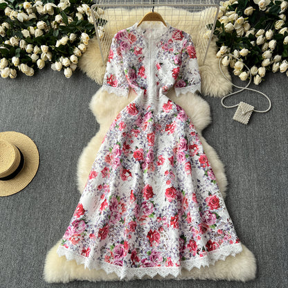 White Guipure Lace Floral Midi Dress