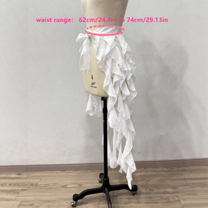Multi-Layer Cascading Ruffle Asymmetric Streamer Chiffon Skirt
