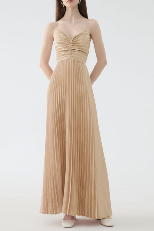 deborah pleated slip maxi dress in apricot
