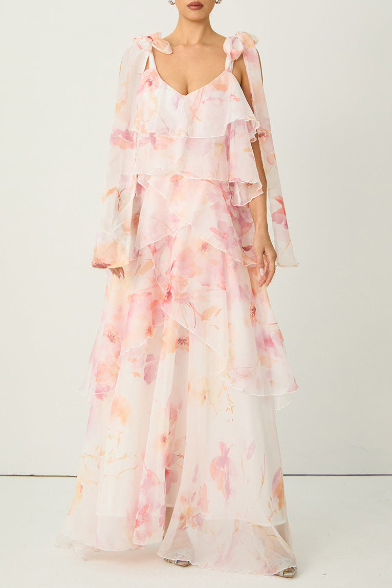 beverly V-neck spaghetti strap chiffon maxi dress - pink