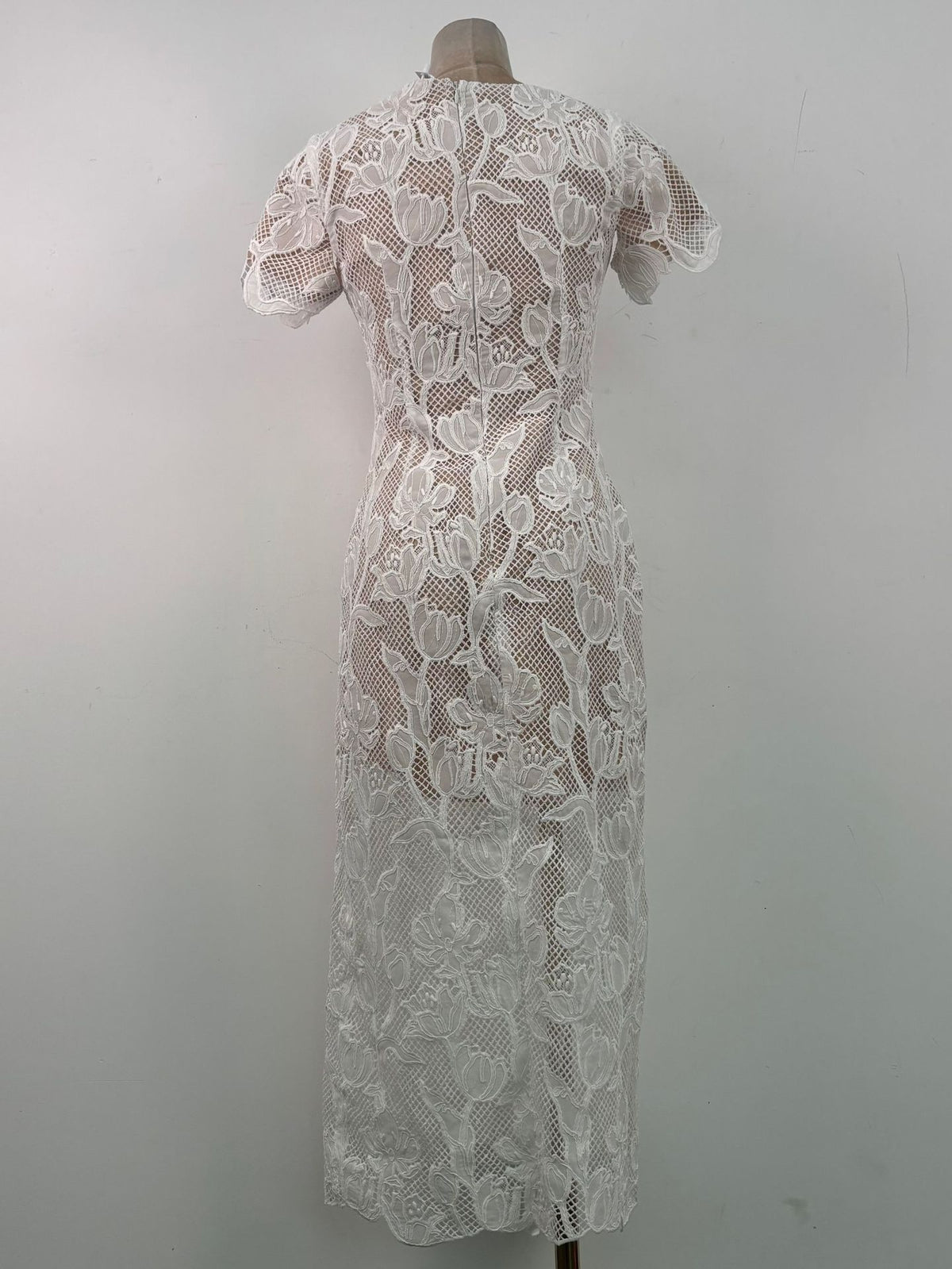 phoenix floral Applique hollow lace Midi Dress - white