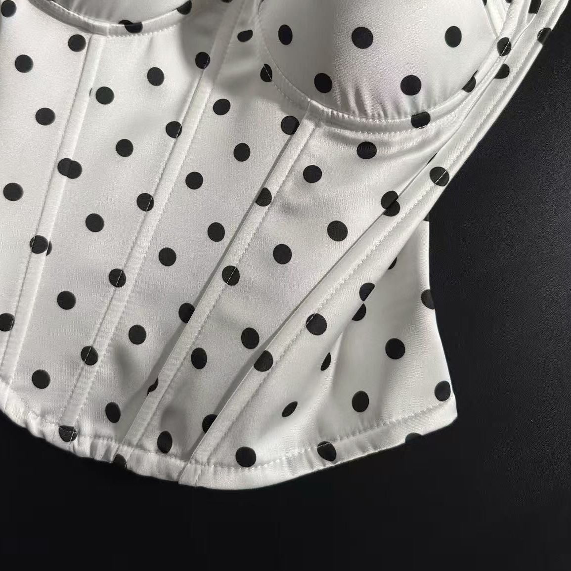 White Polka Dot Bustier Corset Top with Lace Halter