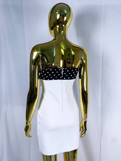 michaelia white Contour Sleeveless Polka Dot Contrast bow Bandage Mini Dress