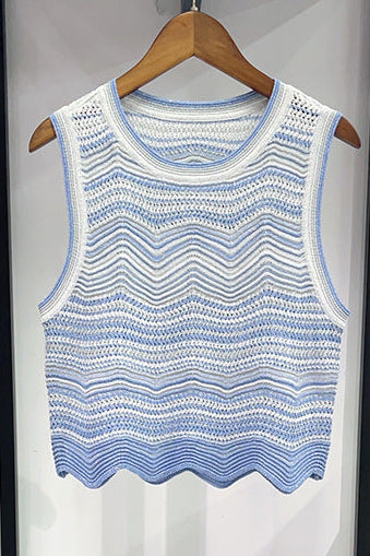 Wavy‑Knit Sleeveless Crop Top & Midi Skirt Two‑Piece Set