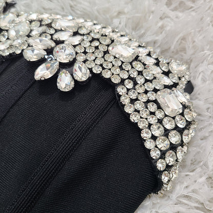 rita Rhinestone Bodycon strapless Bandage mini dress in black