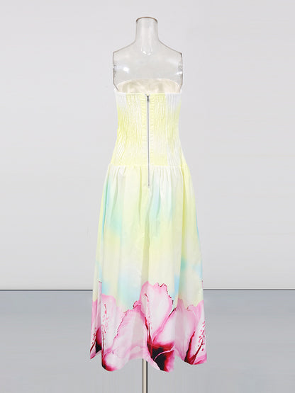 laurel Printed tube top maxi dress in gradient yellow
