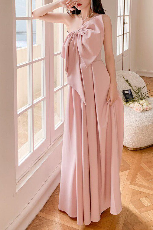 Dolores Oversized Bow Strapless maxi Dress-pink