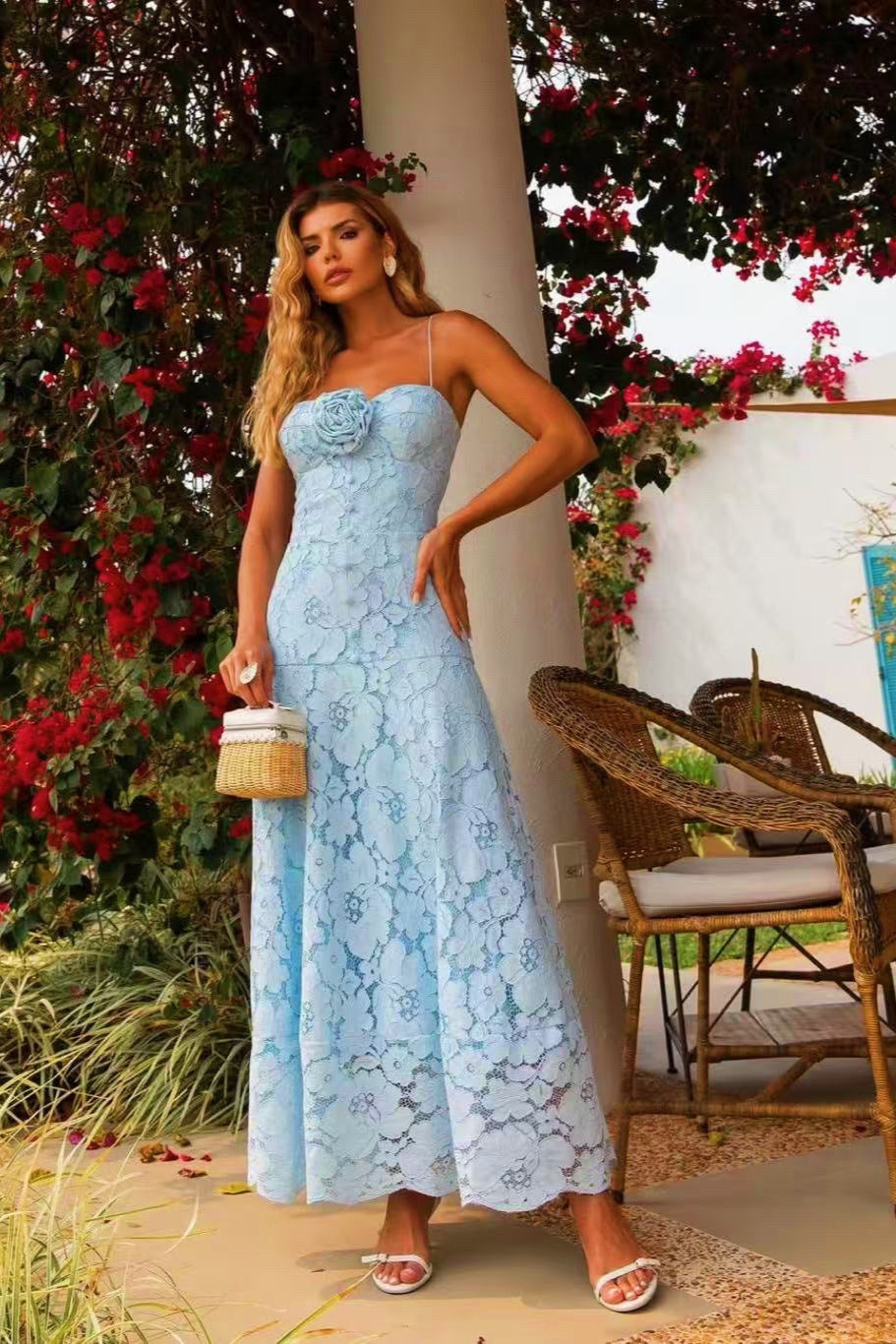 samantha Hollow Out Sleeveless maxi Dress in blue