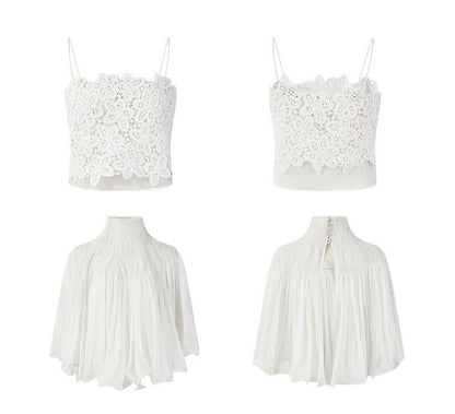 White Lace Cami Top + Sheer Chiffon Capelet Set