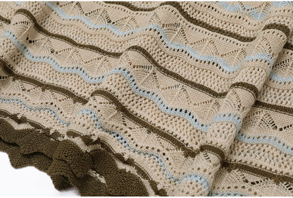 Beige Crochet-Style Knit A-Line Maxi Dress