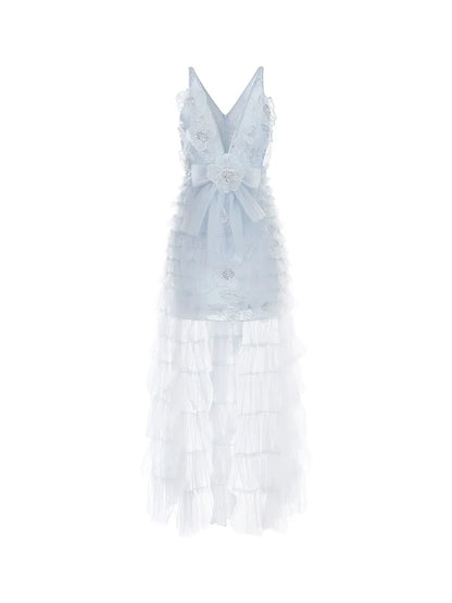 Vivi Light Blue Sleeveless Chiffon Banquet Dress