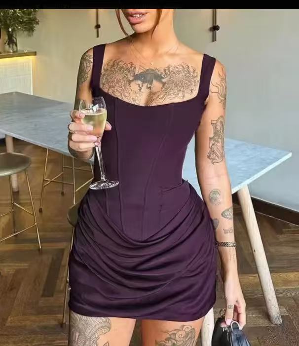 Square Neck Ruched Bodycon Mini Dress