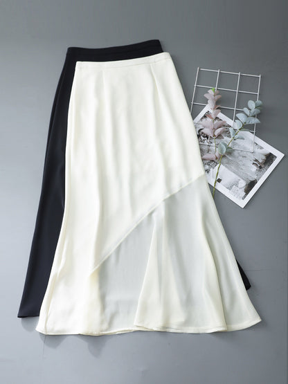 High Waist Asymmetrical Chiffon Spliced Midi Mermaid Skirt
