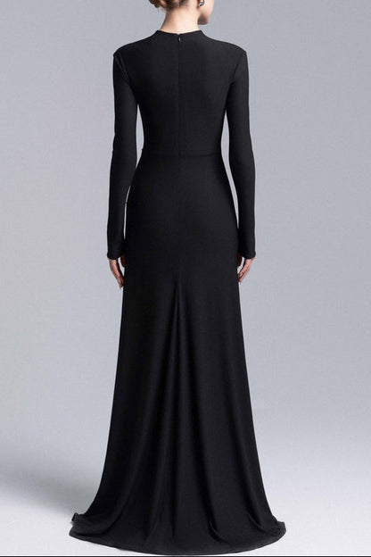 hedwig rose embellished gathered sheath gown in black