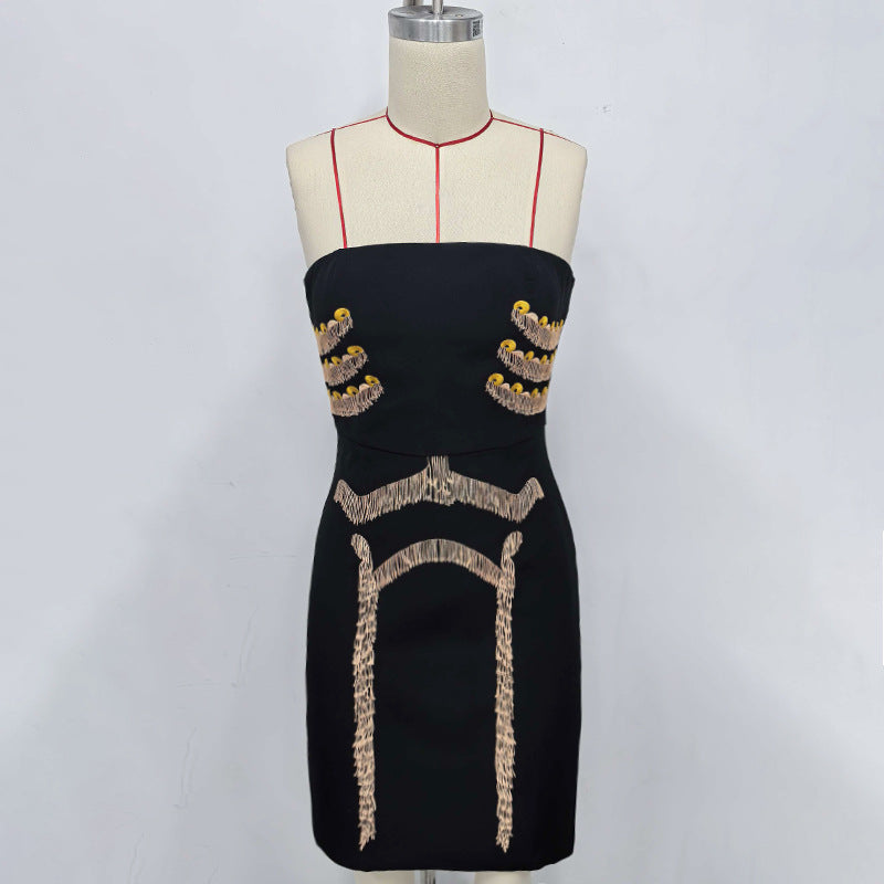 yuri Skeleton tassel embellished Bustier mini Dress in black