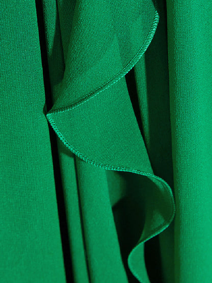 green V-neck ruffle maxi dress