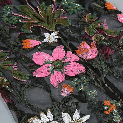 Black Floral Embroidered Mesh Column Dress