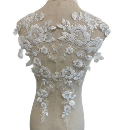 White pair of 3D bead embedded embroidery accessories, clothing design DIY materials, wedding dress and headveil handmade ZH351