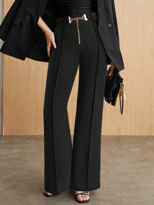 Chain Belt High Waist Flare Trousers