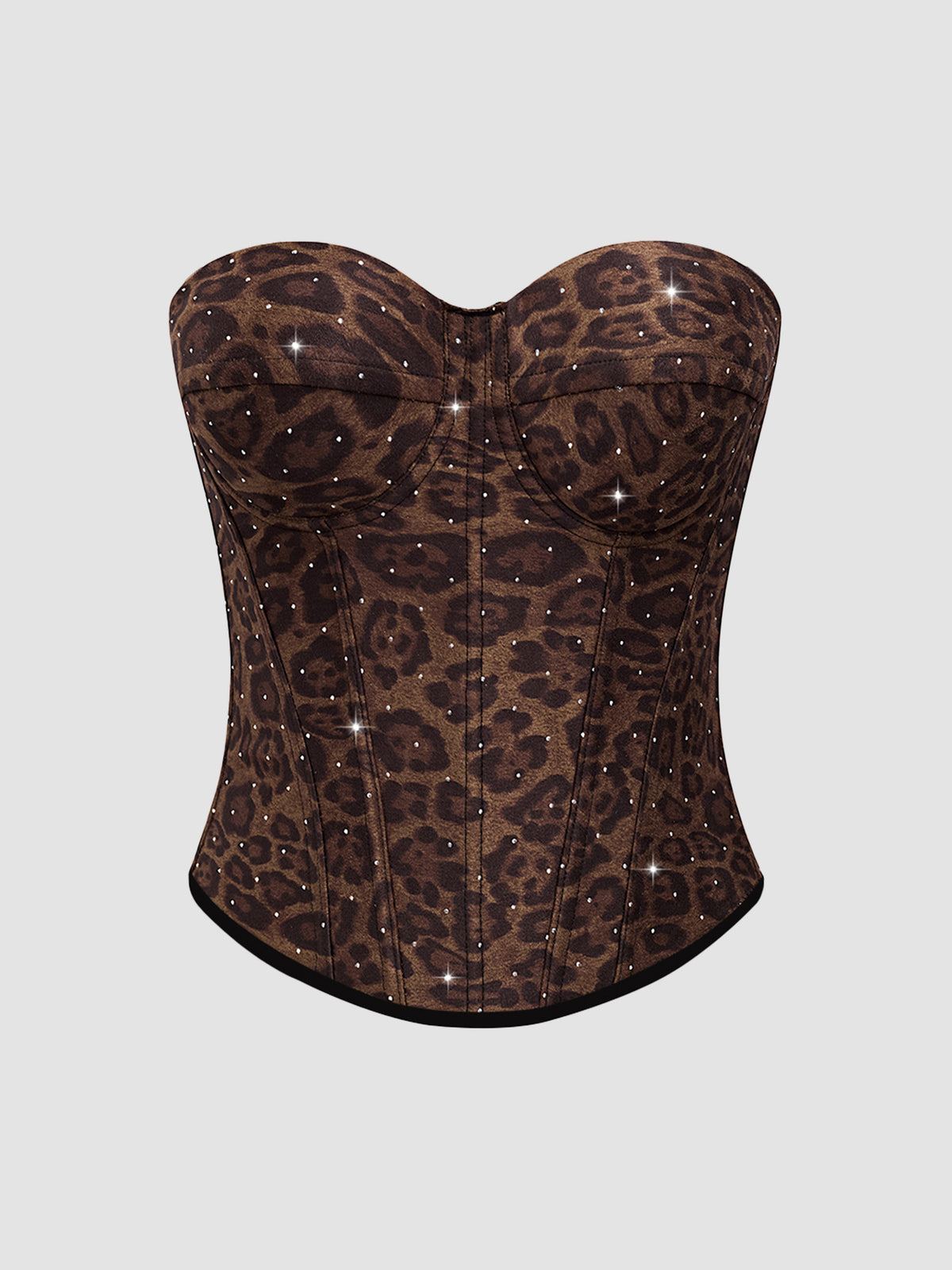Calista Brown European and American style leopard print velvet strapless camisole