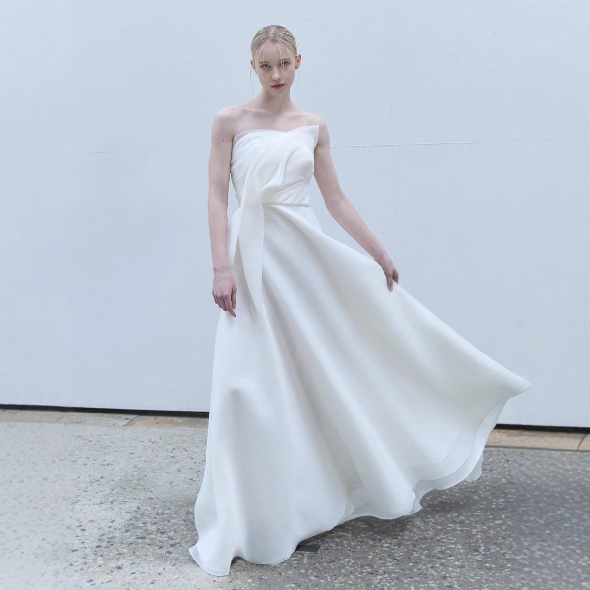 Barbara French Satin Strapless Maxi Dress - White