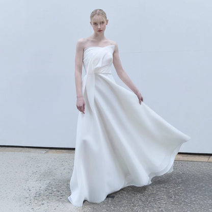 Barbara French Satin Strapless Maxi Dress - White