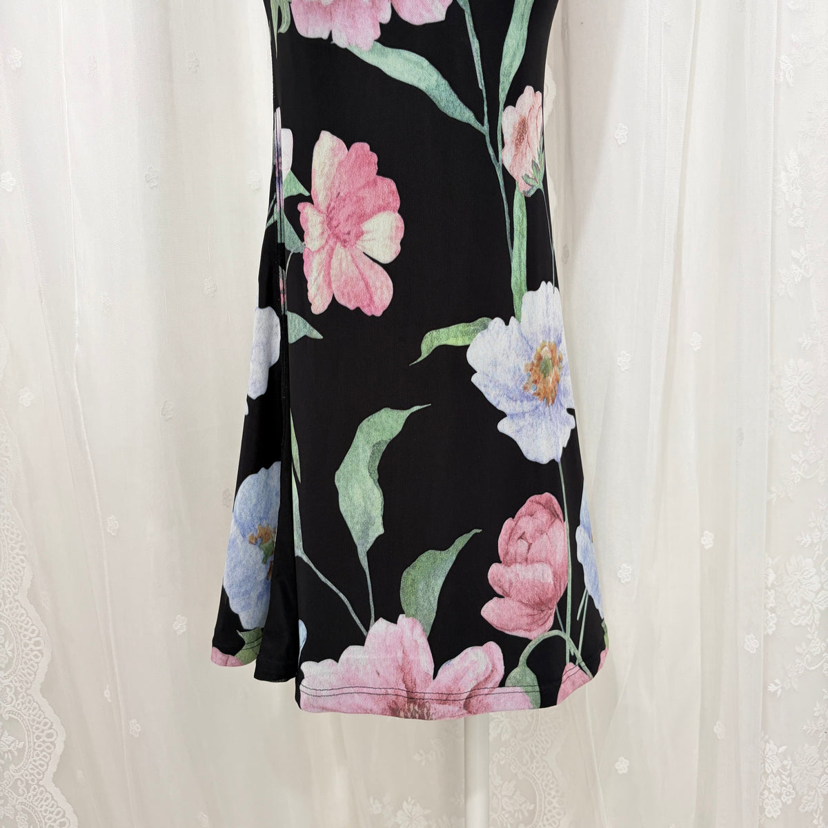 Black Floral Print Strapless Mermaid Maxi Dress
