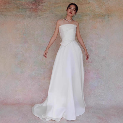 Lydia White French Satin Strapless maxi Train Welcome Gown
