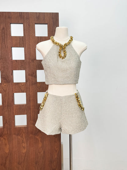 evangeline Sequin Top in apricot