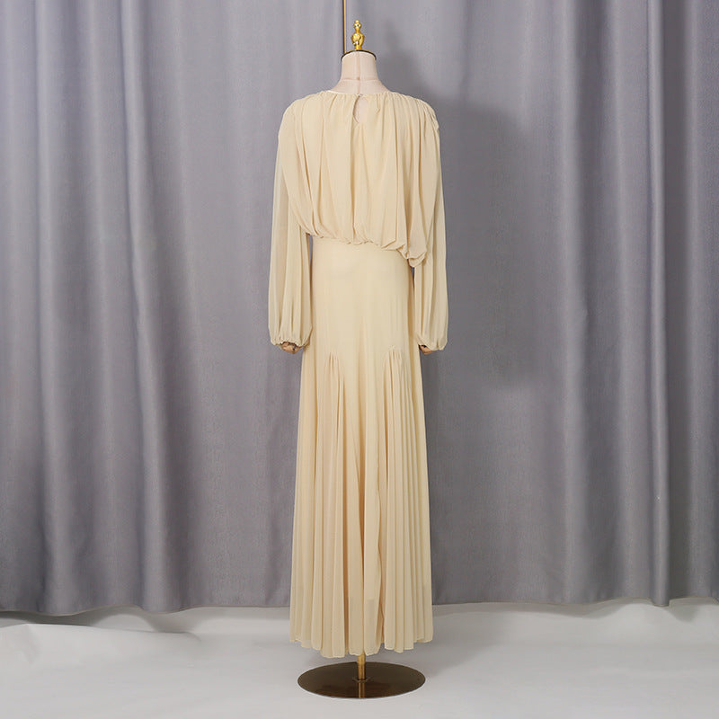 Pale Yellow Chiffon Blouson Bodice Maxi Dress