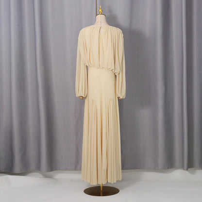 Pale Yellow Chiffon Blouson Bodice Maxi Dress